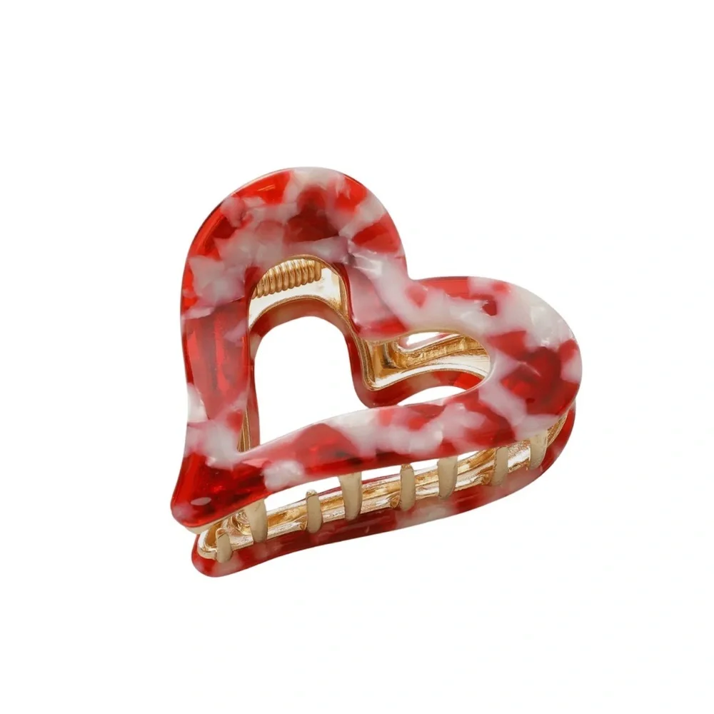 Juliette Valentine Heart Claw Clip | Red & Pink Heart Hair Clip | Gold Metal NWT